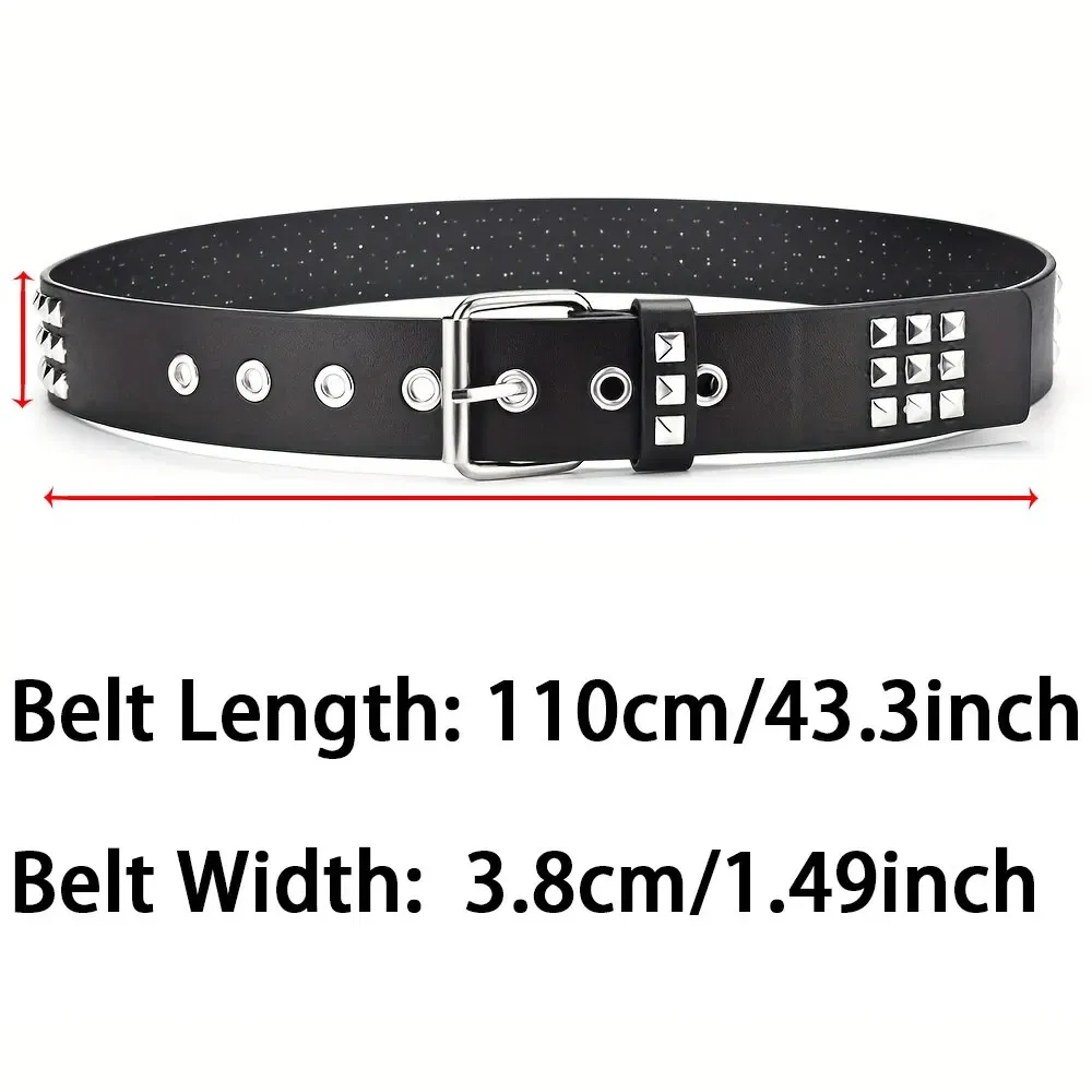 Color: GRAY, Belt Length: 110cm - Fashion New Square Bead Rivet Belt Metal Pyramid Belt Men and Women Punk Hardware Jeans Belt Y2K Belt Designer Belt Women's Belt
