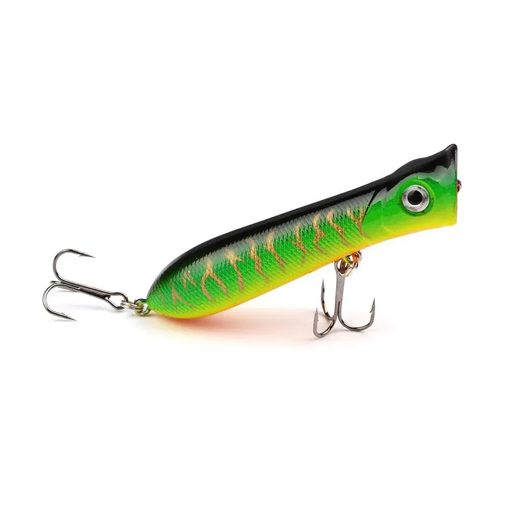 Color: Yellow - 80mm 12g 6# Hook Popper Hard Bait Wobbler Fishing Lure Artificial Floating Trailer Ocean Fishing Bionic Carp Tackle Sea Fishing