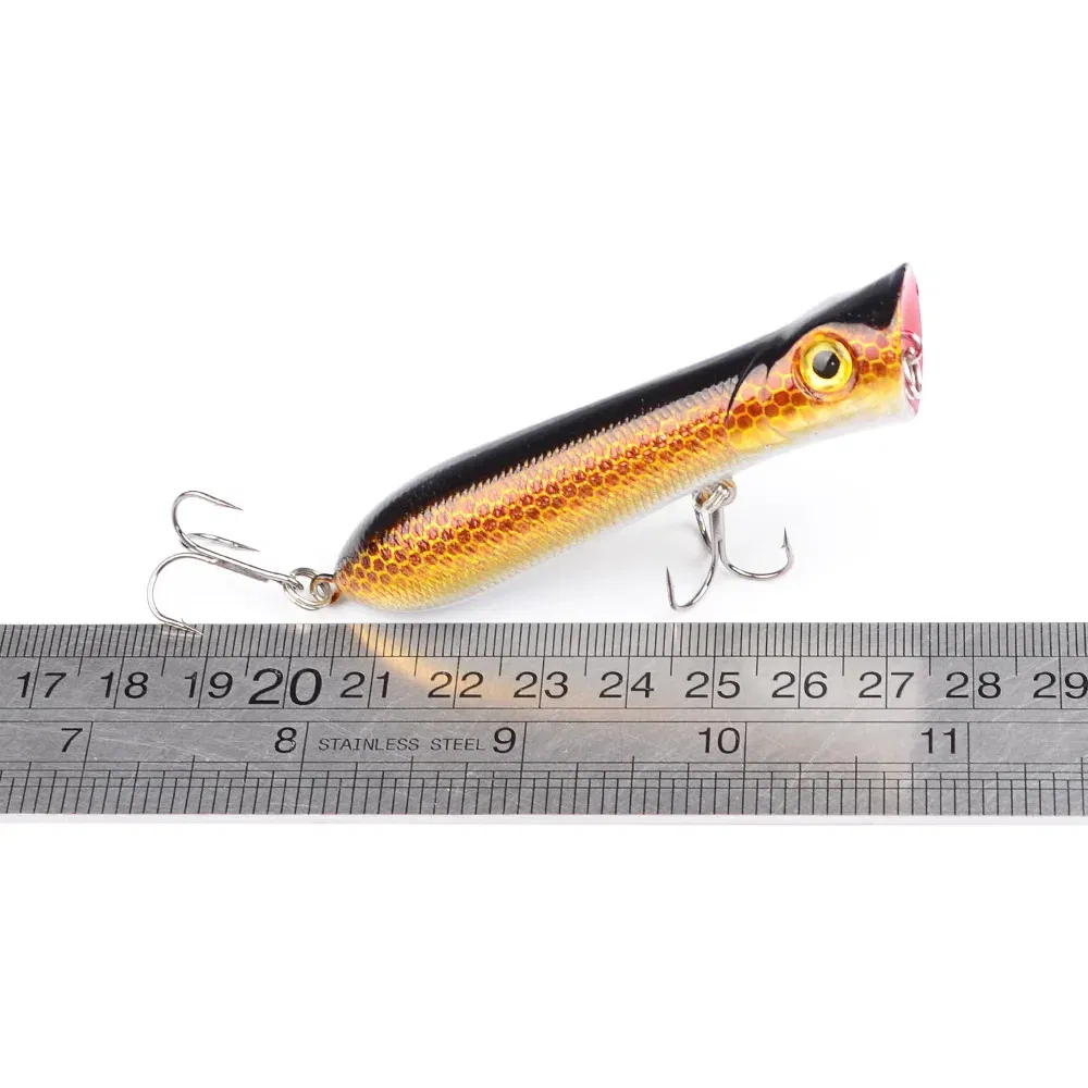 Color: Yellow - 80mm 12g 6# Hook Popper Hard Bait Wobbler Fishing Lure Artificial Floating Trailer Ocean Fishing Bionic Carp Tackle Sea Fishing