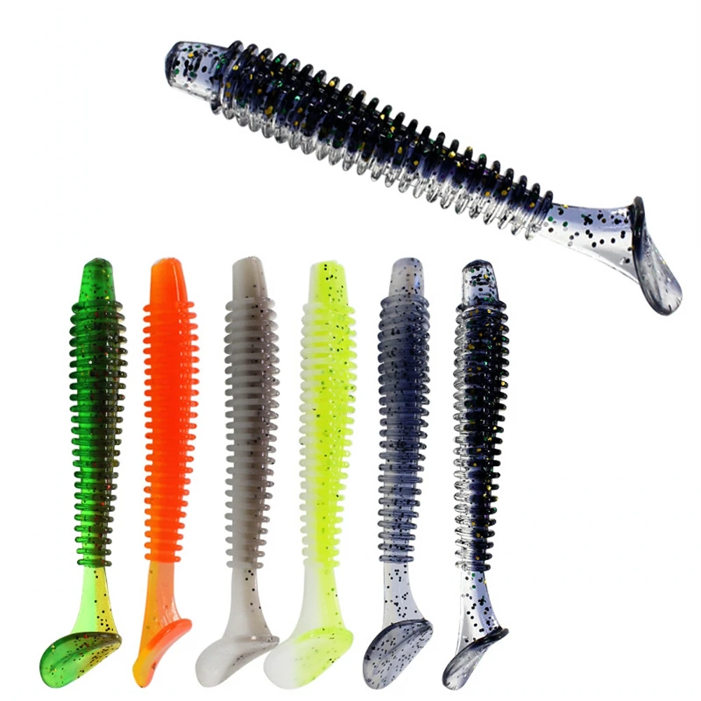 Color: WHITE, Size: 55mm - 10pcs/lot Fishing Lure 50mm 0.8g Soft Rubber Bait Jig Wobbler Soft Worm Carp Fishing Bait Artificial Silicone Swimbait
