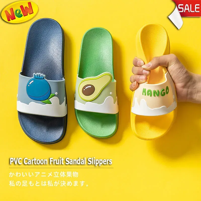 Color: Blue, Shoe Size: 3.5 - New Shoes for Women PVC Slippers Fashions Cartoon Fruit Sandals Flip Flops Summer Casual Beach Home Bath Thick Non-Slip Slippe