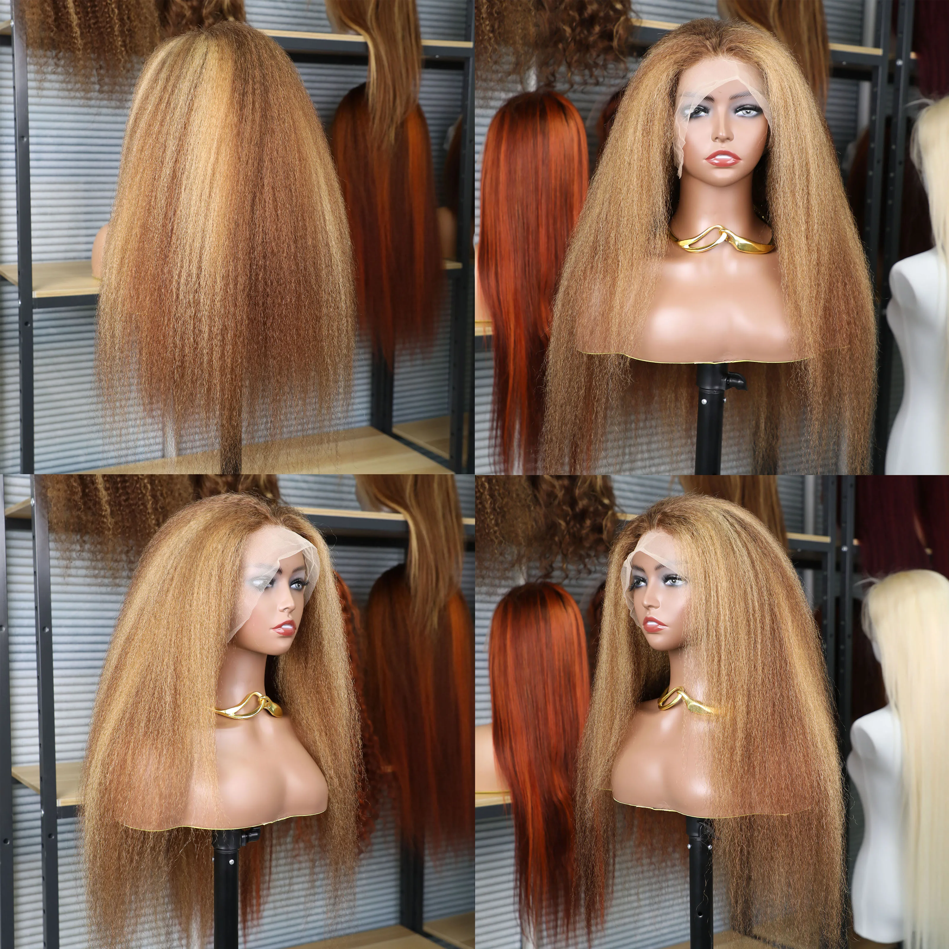 13x6 Highlight Brazilian 4/27 Brown Blonde Color Lace Wigs Kinky Straight Transparent Lace Front Human Hair Wig For Women