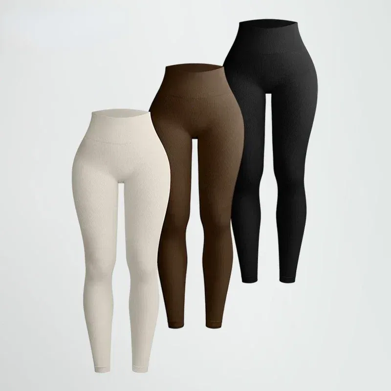 Color: Silver, Size: L - Seamless Knit Yoga Leggings Women Thread Solid Tights Gym Workout Running Stretchy High Waist Hip Liftting Skinny Gym Leggings