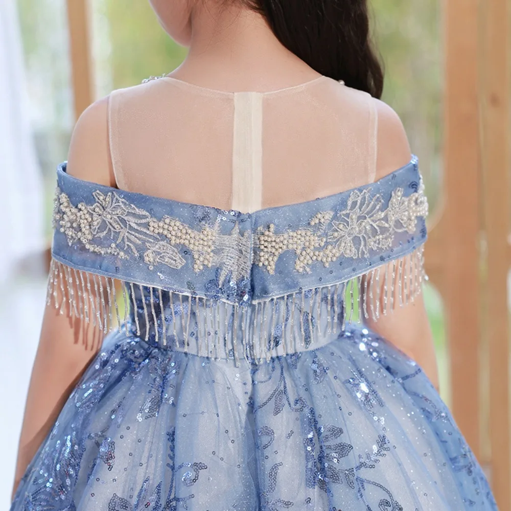 Color: MULTI, Kid Size: 8T - Children's Dress Princess Dress Fluffy Gauze Flower Girl Heavy Industry Trailing Catwalk Small Host Piano Performance