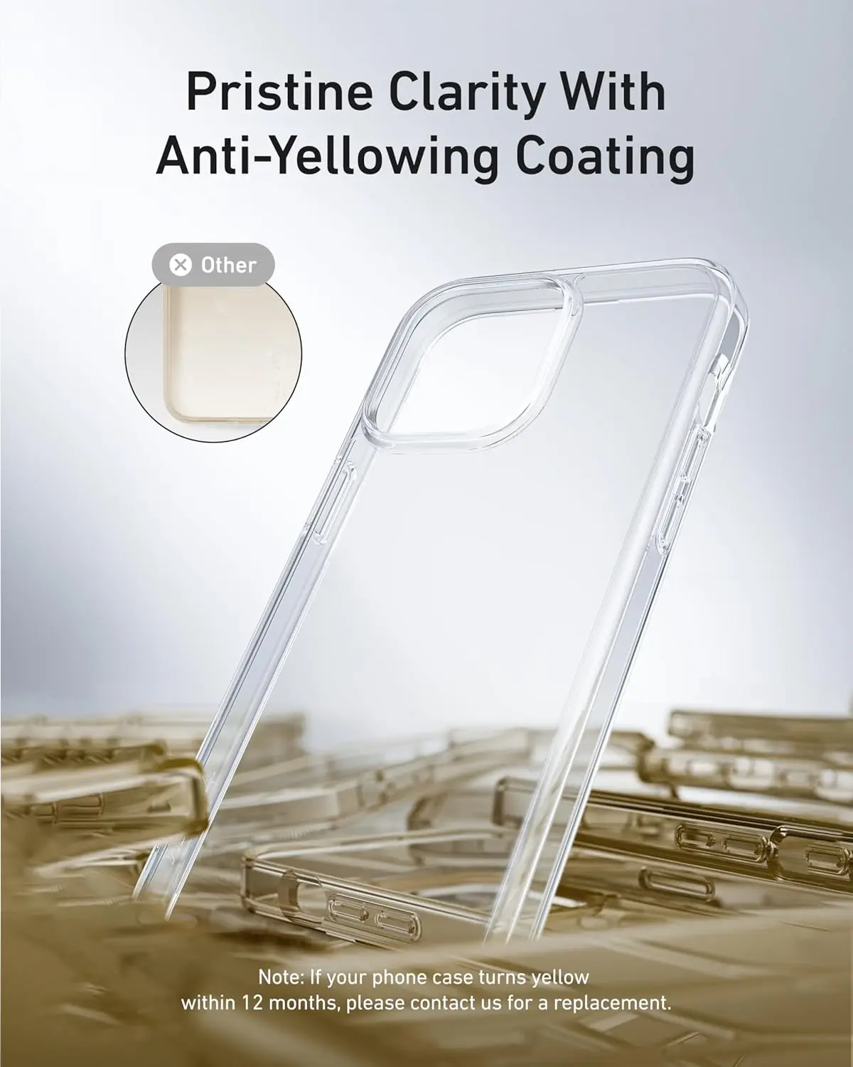 Color: Beige, Material: PC - For iPhone 16 15 14 13 12 Pro Max Case Clear, Slim Thin Lightweight Transparent [Non-Yellowing] Protective Phone Case