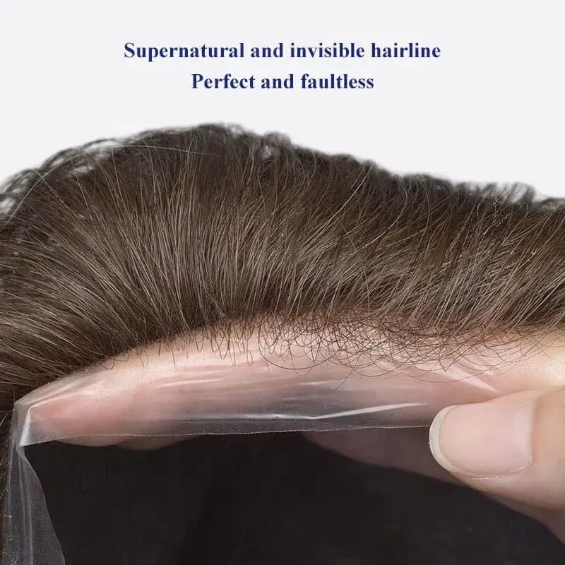 Toupee For Men Ultra-Thin Skin 0.03MM Microskin Male Hair Prosthesis Premier Toupee for Men Men's Wig 100% Natural Human Hair