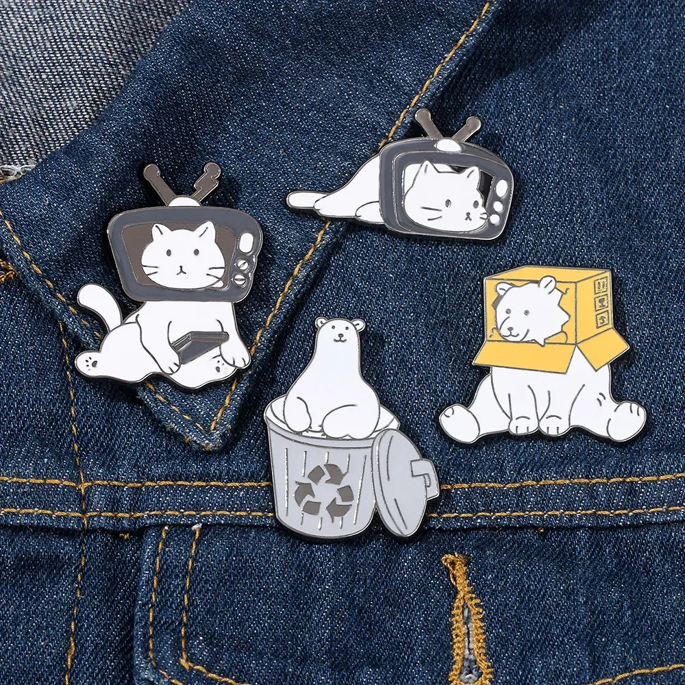 Metal color: Light Yellow Gold Color, Ships From: CHINA - Cartoon Cute Animal Brooch Bear Trash Can Lovely Cat Enamel Pins Badge Lapel Collar Fashion Woman Jewelry Accessories Gifts