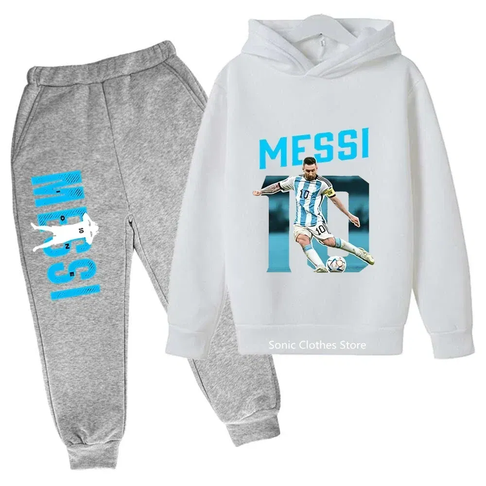 Color: Ivory, Kid Size: 5 - messi avatar printed children's clothing children's autumn and winter hoodies pants 2-piece casual boys and girls suits