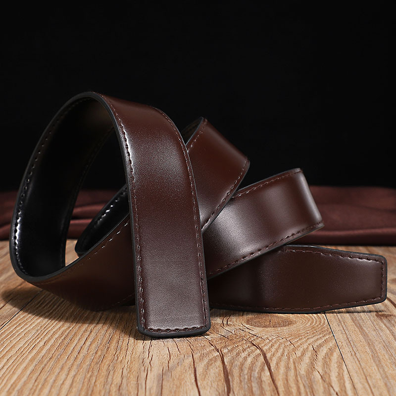 Color: Red, Belt Length: 125cm, Ships From: CHINA - 2.8cm 3.0cm 3.3cm 3.5cm 3.8cm Wide Double-sided Cow Reversible Leather With Holes No Buckle Belt Without Buckle High Quality