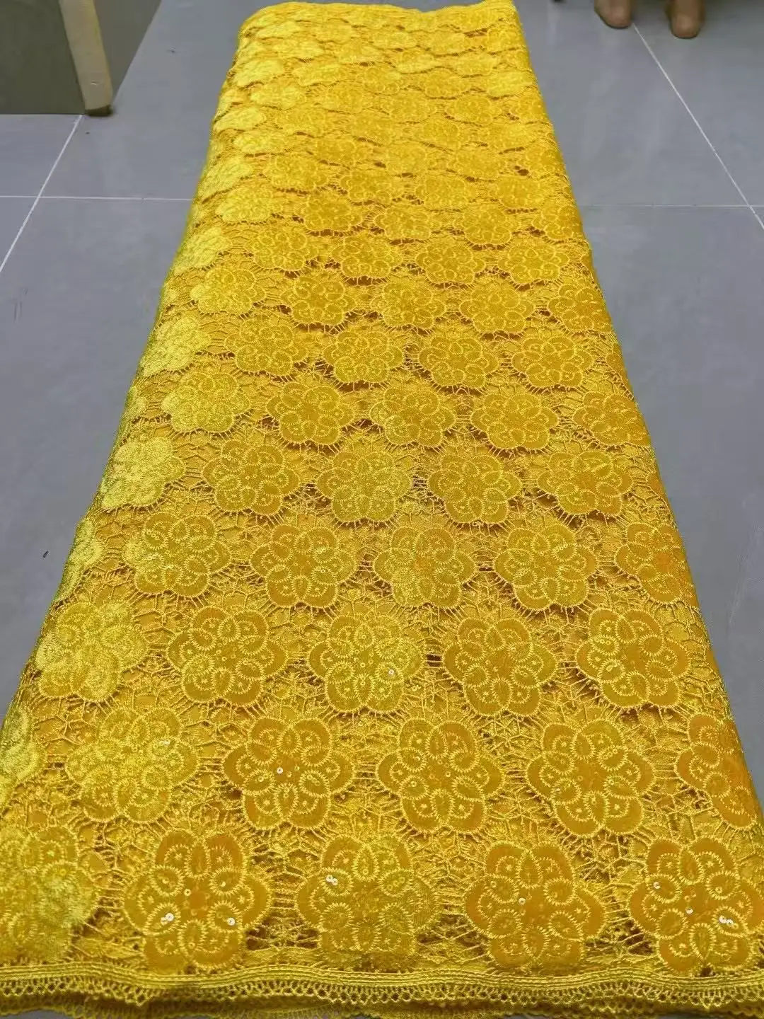 Color: Gold, Width: 120cm, Length: 5 yards - Laser Cut Guipure Velvet Lace Fabric 2025 African Nigerian French Velvet Lace Fabric Luxury Korea Lace For Wedding Party Sewing