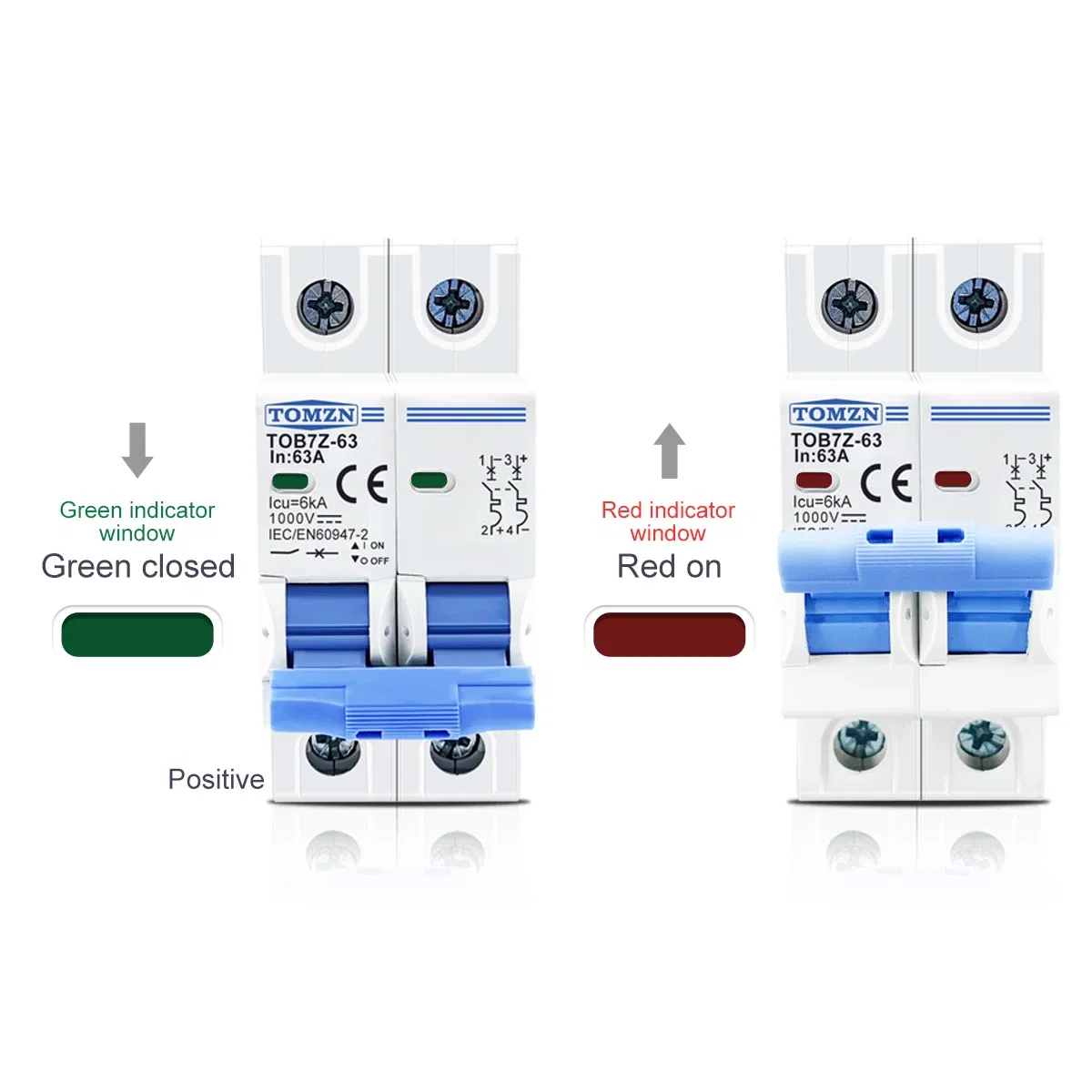 Rated Current: 25A - 2P DC 1000V Solar Mini Circuit Breaker 3A 6A 10A 16A 20A 25A 32A 40A 50A 63A DC MCB for PV System