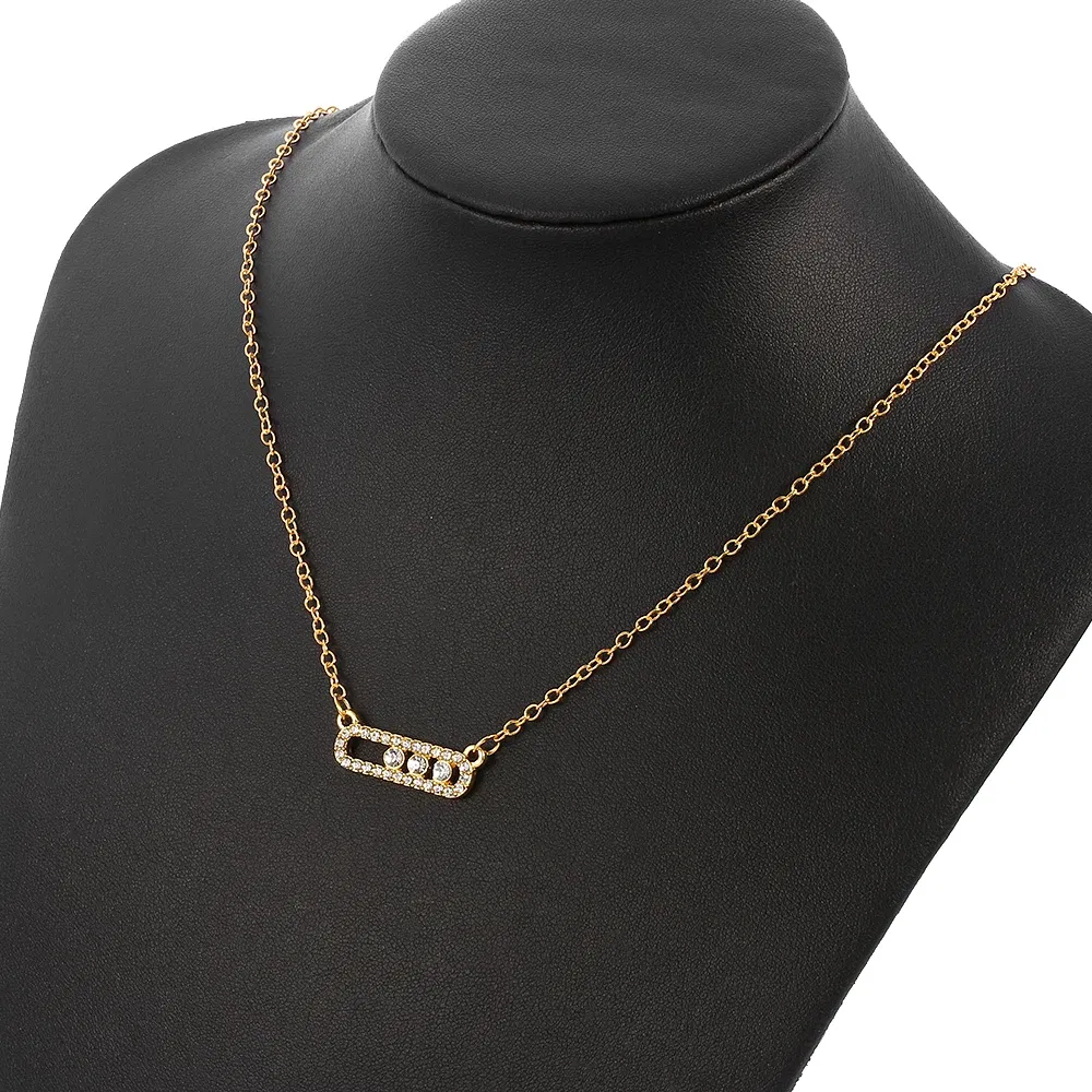 Metal Color: RED-BROWN, Ships From: CHINA - Shiny Rhinestone Geometry Fashion Pendant Necklace Women Sweet Iced Out Clavicle Temperament Bling For Female Party Charm Gifts