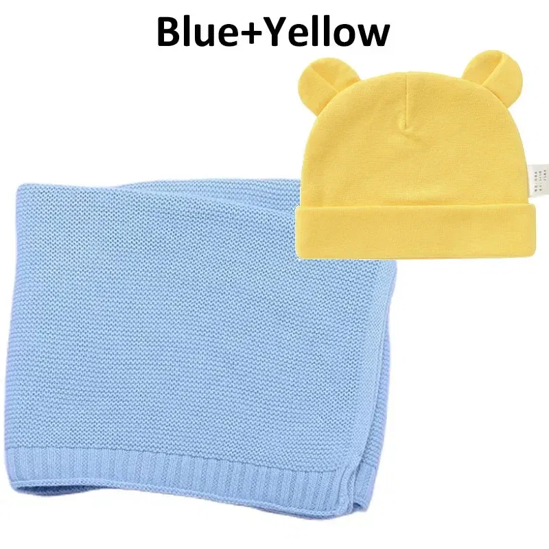 Color: Beige, Size: Option 1, Ships From: CN - Personalized Baby Name Newborn Cotton Beanie and Knitted Blanket Set Embroidered Name Covering and Cute Hat Gift Set