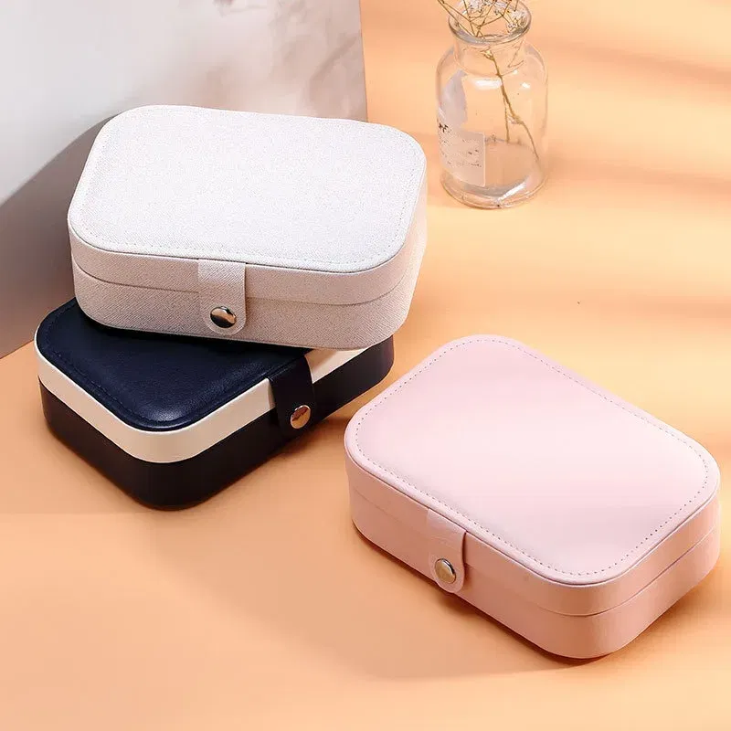 Color: PURPLE - 2023 Portable Jewelry Box Jewelry Organizer Display Travel Jewelry Case Boxes Button Leather Storage Zipper Jewelers Joyero