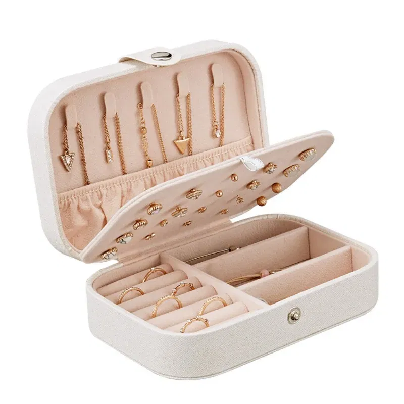 Color: PURPLE - 2023 Portable Jewelry Box Jewelry Organizer Display Travel Jewelry Case Boxes Button Leather Storage Zipper Jewelers Joyero