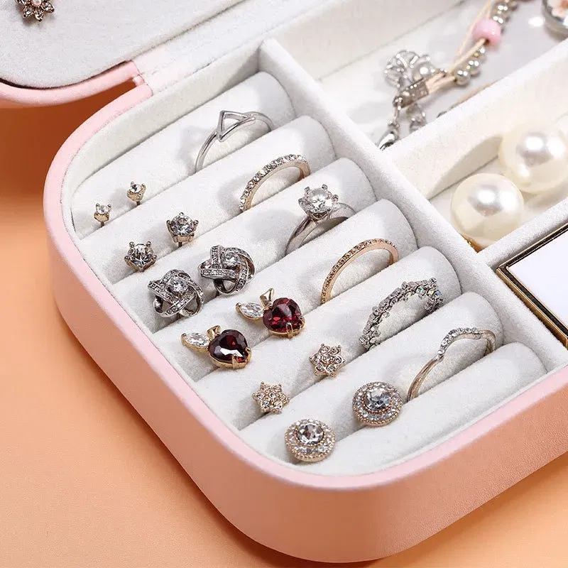 Color: PURPLE - 2023 Portable Jewelry Box Jewelry Organizer Display Travel Jewelry Case Boxes Button Leather Storage Zipper Jewelers Joyero