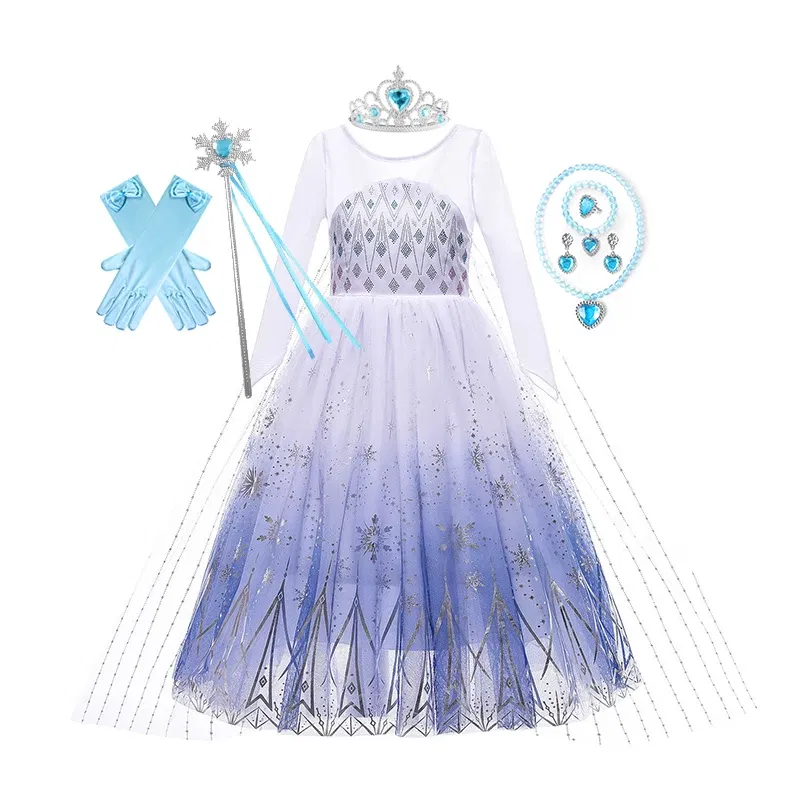 Color: green, Kid Size: 2T - Disney Kids Girls Cosplay Frozen Elsa Anna Princess Dress Girl Mesh Ball Gown Carnival Birthday Clothes Snow Queen Elsa Costume