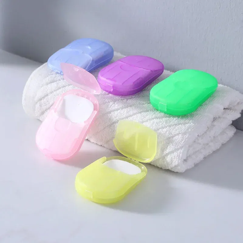Color: Light Grey - New Portable Mini Disposable Soap Paper Travel Soap Paper Washing Hand Bath Clean Scented Slice Sheets Mini Clean Soap Tablets