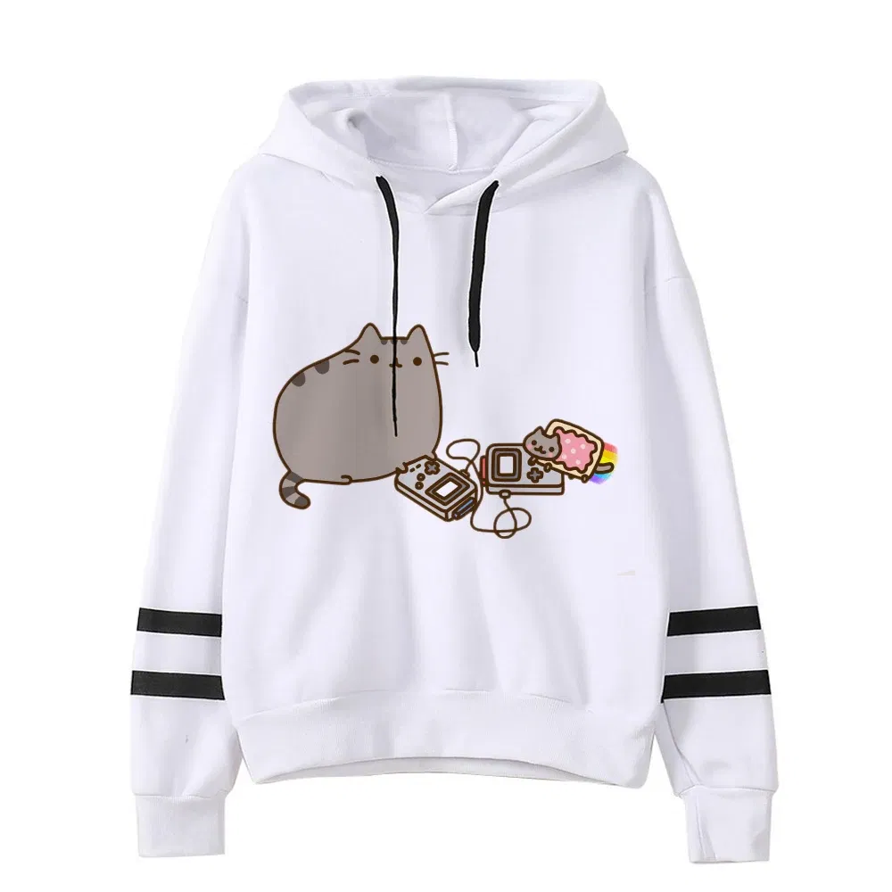 Color: Red, Size: XXL - Women Ullzang Cute Cat Funny Cartoon Sweatshirt Pusheen Cat Kawaii Harajuku Korean Style Hoodies Graphic Fashion Hoody Female