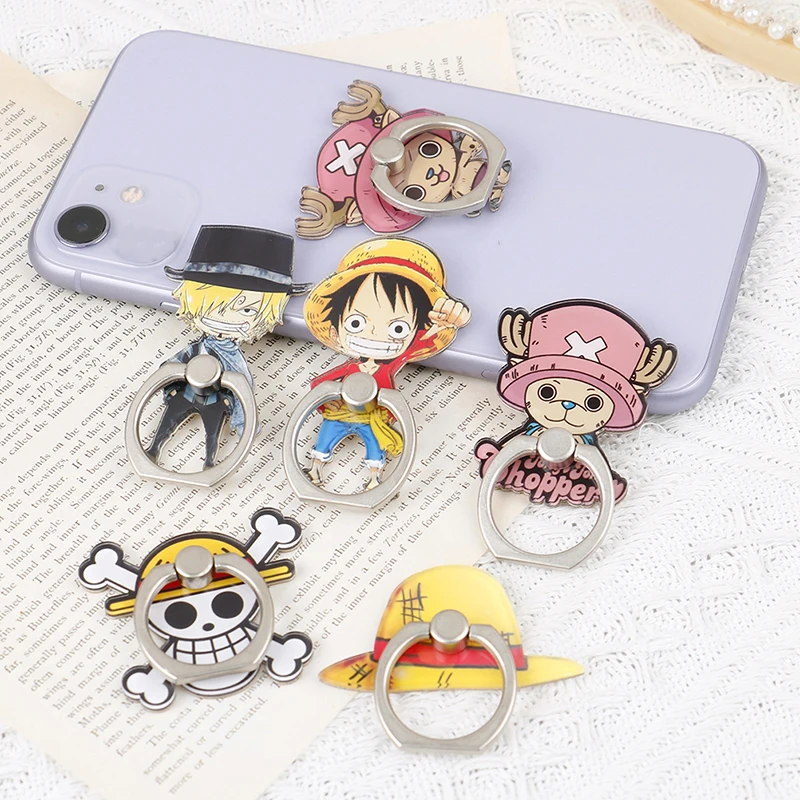 Color: Black - Anime One Piece Mobile Phone Stand Holder Finger Ring Chopper Luffy Phone Ring Buckle Bracket For IPhone Huawei Xiaomi All Phone