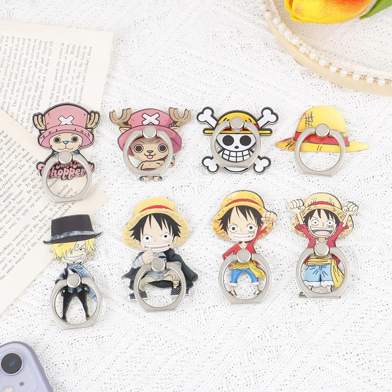 Color: Black - Anime One Piece Mobile Phone Stand Holder Finger Ring Chopper Luffy Phone Ring Buckle Bracket For IPhone Huawei Xiaomi All Phone