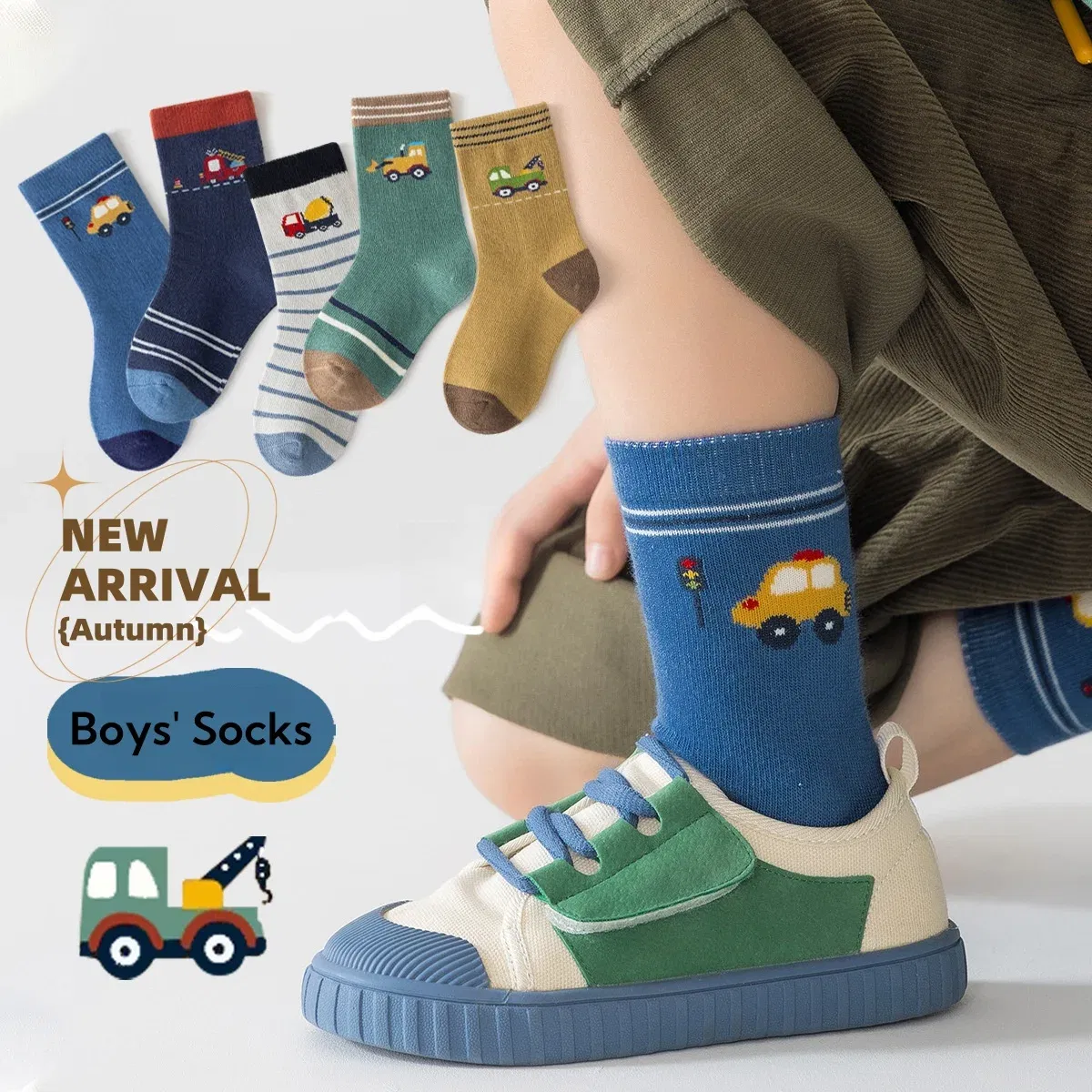 Color: black, Size: 10-12T - Autumn Socks Baby Socks Cute Truck Car Pattern Socks Boys Medium Socks Kids Autumn Winter Cotton Socks 5packs