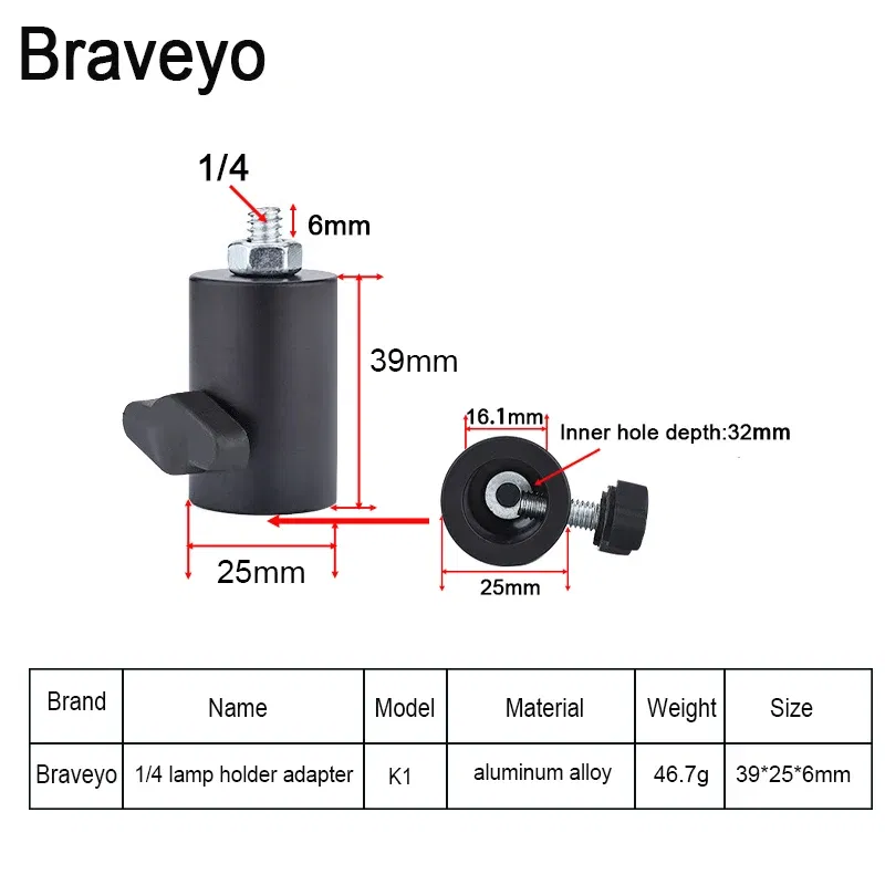 Color: black - 1/4 3/8 Interface Camera Lamp Holder LED Flash Photography Lamp Holder Adapter Metal Photography Accessories