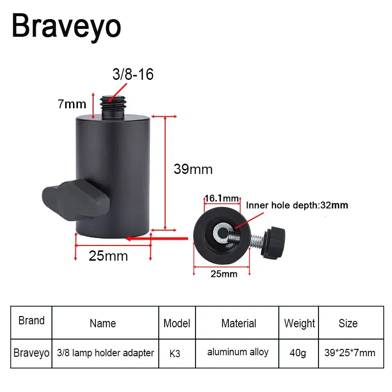 Color: black - 1/4 3/8 Interface Camera Lamp Holder LED Flash Photography Lamp Holder Adapter Metal Photography Accessories
