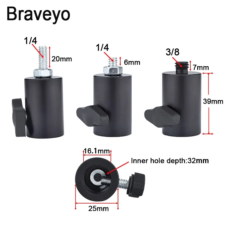 Color: black - 1/4 3/8 Interface Camera Lamp Holder LED Flash Photography Lamp Holder Adapter Metal Photography Accessories