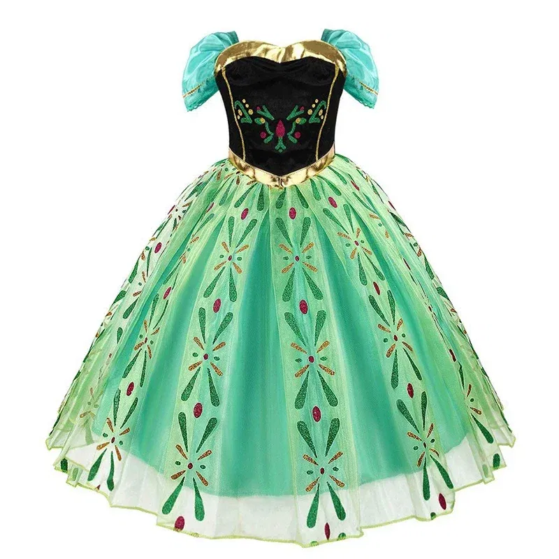Kid Size: 9, Color: Beige - Disney Kids Cosplay Elsa Anna Princess Dress Girls Mesh Ball Gown Halloween Carnival Birthday Clothes Snow Queen Frozen Costume