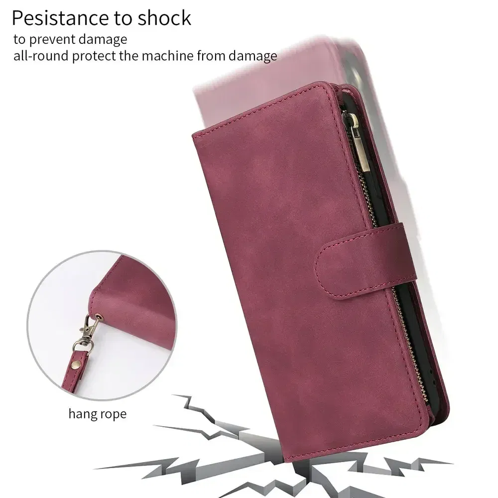 For Samsung A55 A54 A53 5G Flip Case Zipper Leather Book Etui Galaxy S25 S23 Ultra S24 A16 A35 A34 25 A 55 24 S 23 A15 A06 Cover