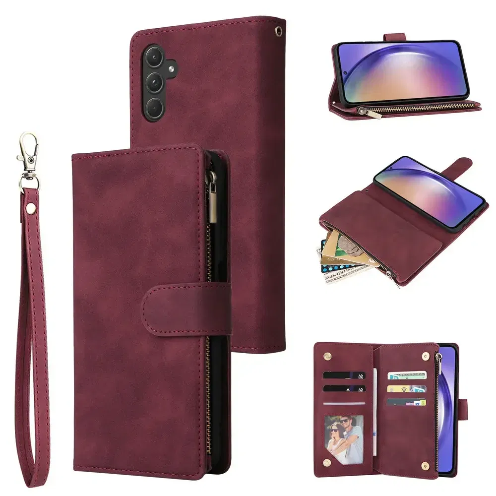 For Samsung A55 A54 A53 5G Flip Case Zipper Leather Book Etui Galaxy S25 S23 Ultra S24 A16 A35 A34 25 A 55 24 S 23 A15 A06 Cover