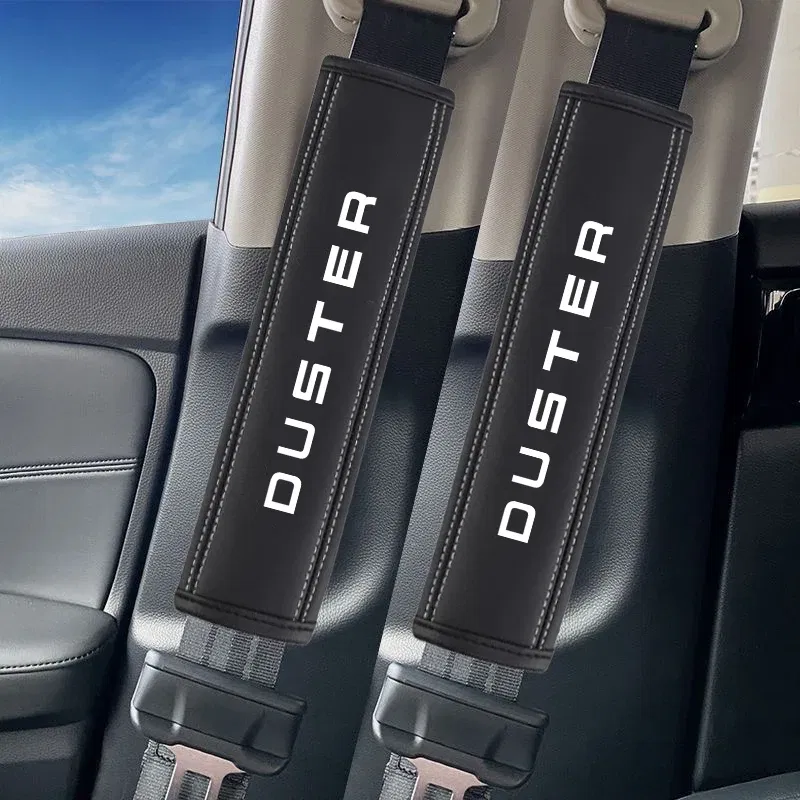 Color Name: Beige - 2Pcs Leather Seat Belt Shoulder Cover Protection Pads for Dacia Duster Lodgy Logan Samdero Automotive Interior Car Accessories