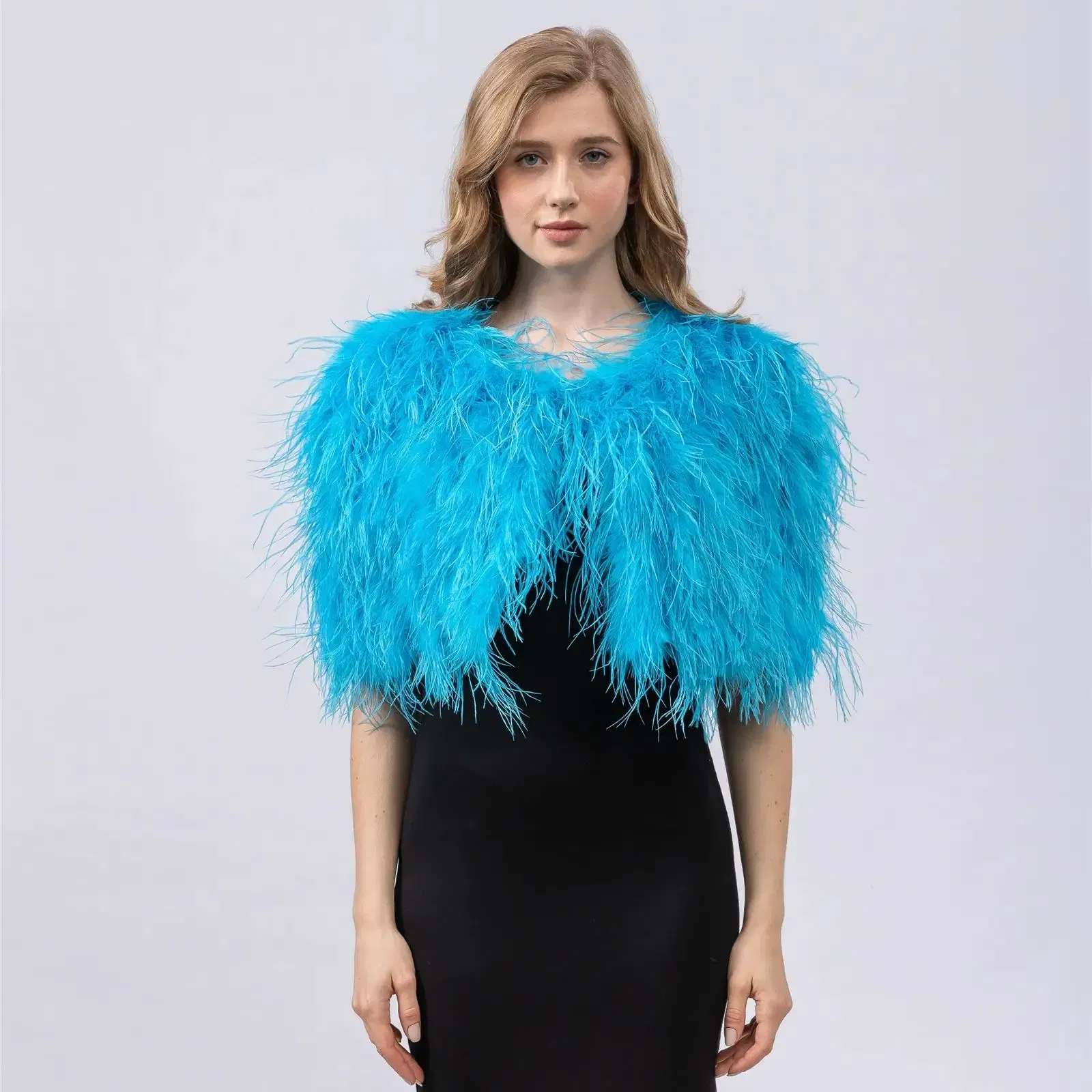 Natural Ostrich Feather Shawl, Cape Stole for Dinner, Wedding, Concert Party, Furry,  Pink, Purple