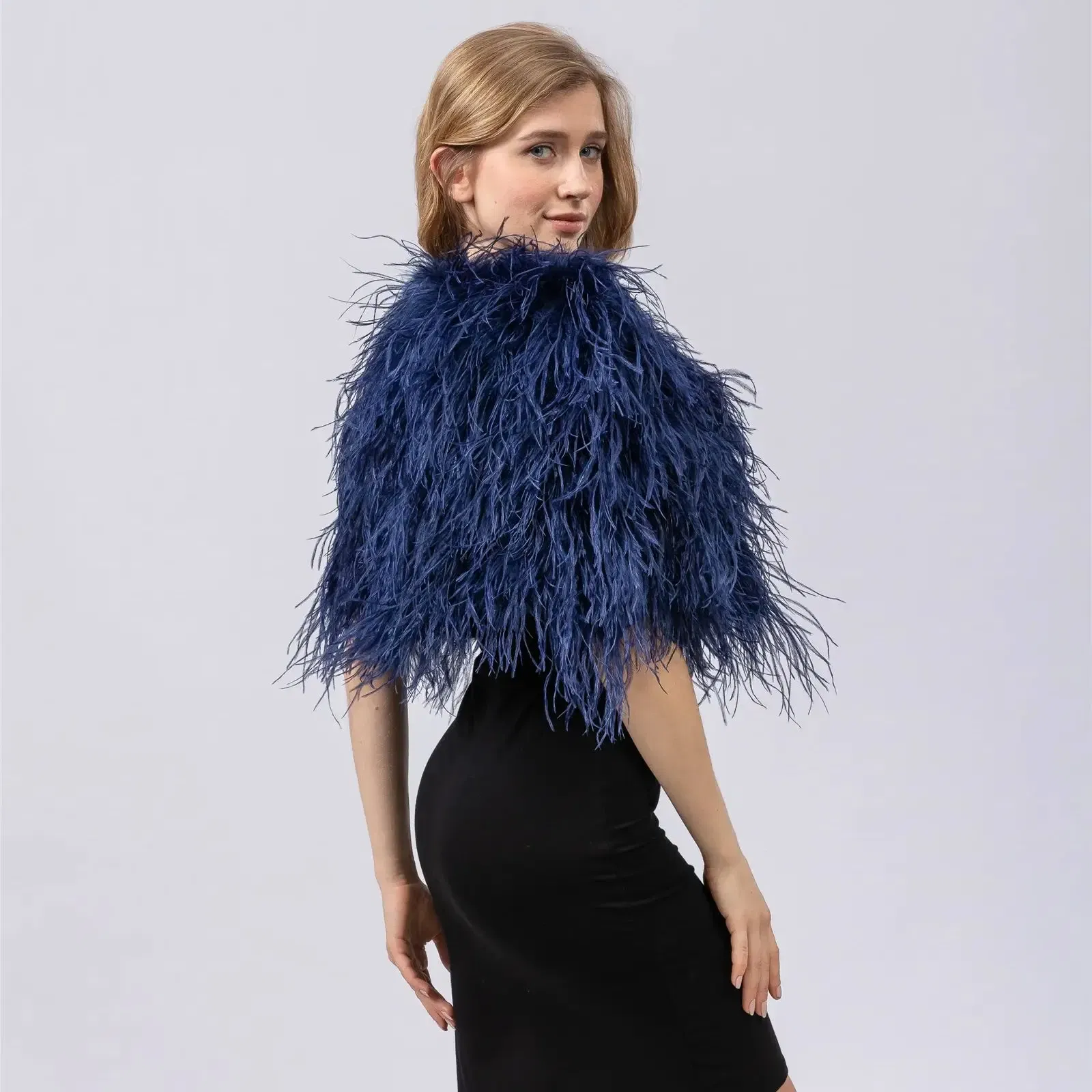Natural Ostrich Feather Shawl, Cape Stole for Dinner, Wedding, Concert Party, Furry,  Pink, Purple