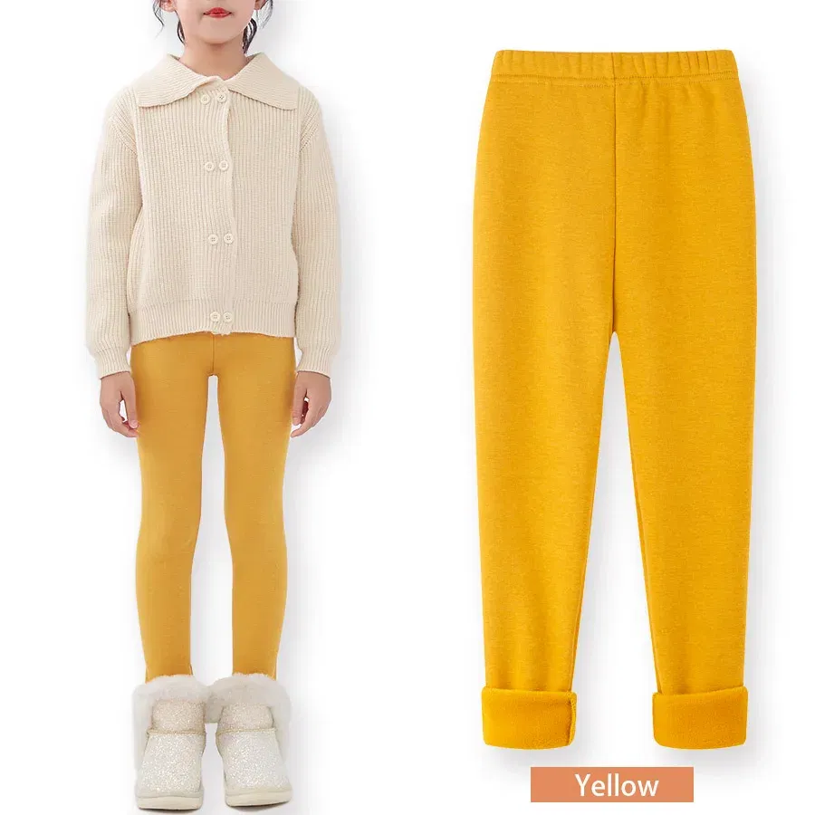Color: Yellow, Size: 140, Ships From: CHINA - SheeCute Girls Winter Warm Pants Kids Fleece Lined Leggings for 3-11 Years SCW7101