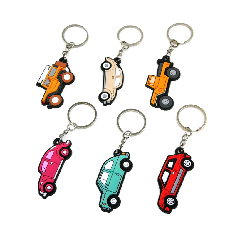 Color: Yellow - 1PCS PVC Key Ring 6 Colors of Car Shape Keychain charms Colorful Key Chain Key Holder Fit Little Boy Gift Kids Toys