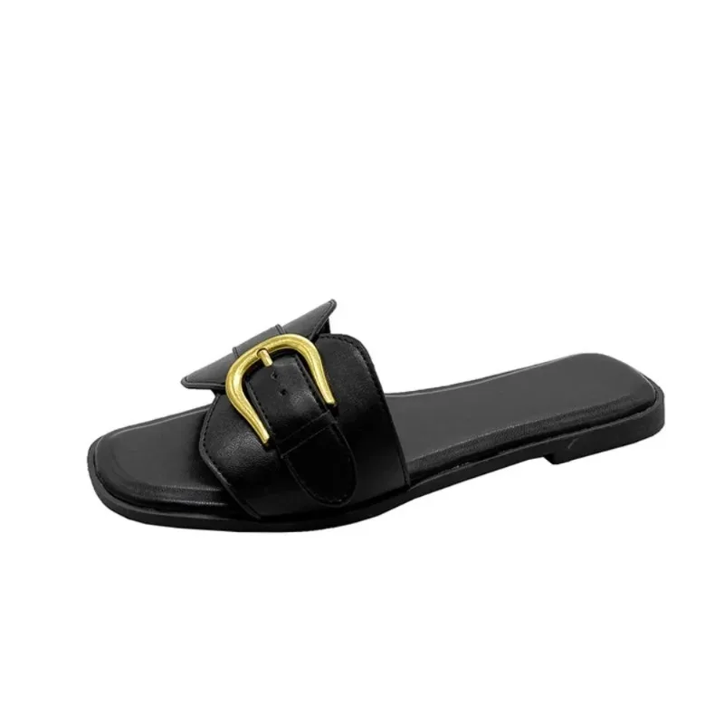 Color: Brown, Shoe Size: 40 - Slippers Casual Fretwork Heels String Bead Shoes Woman 2024 Pantofle Shale Female Beach Luxury Soft Flat New Sabot Fashion Slide