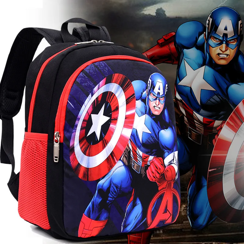 Color: black - Disney Marvel Series Backpack Boy's Primary School Schoolbag Double-layer Cartoon Spider-Man Backpack For Boys Gift