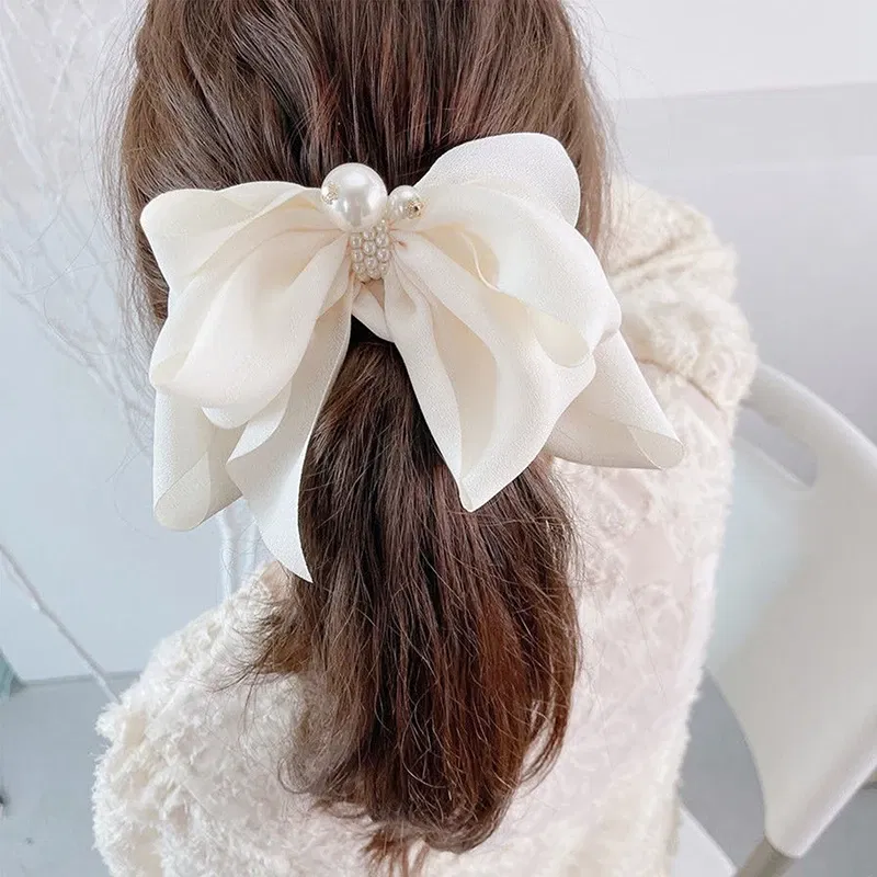 Color: black - Women Girls Wild Big Large Hair Band Trendy Hairpin Casual Hair Clip Cute Ribbon Bow Ladies accessories Big Bow Barrette