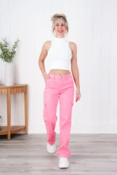 Judy Blue High Rise Pink Garment Dyed Cargo Straight Leg Jeans