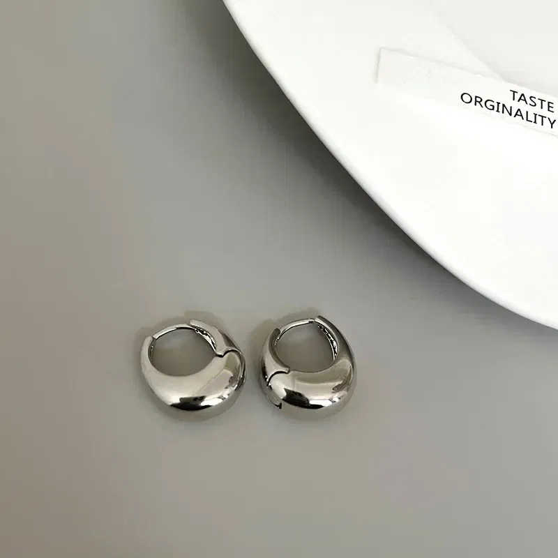 Stainless Steel Smooth Metal Chunky Hoop Earrings For Women Girls Fashion Round Circle Hoops Statement Earrings Punk Jewelry