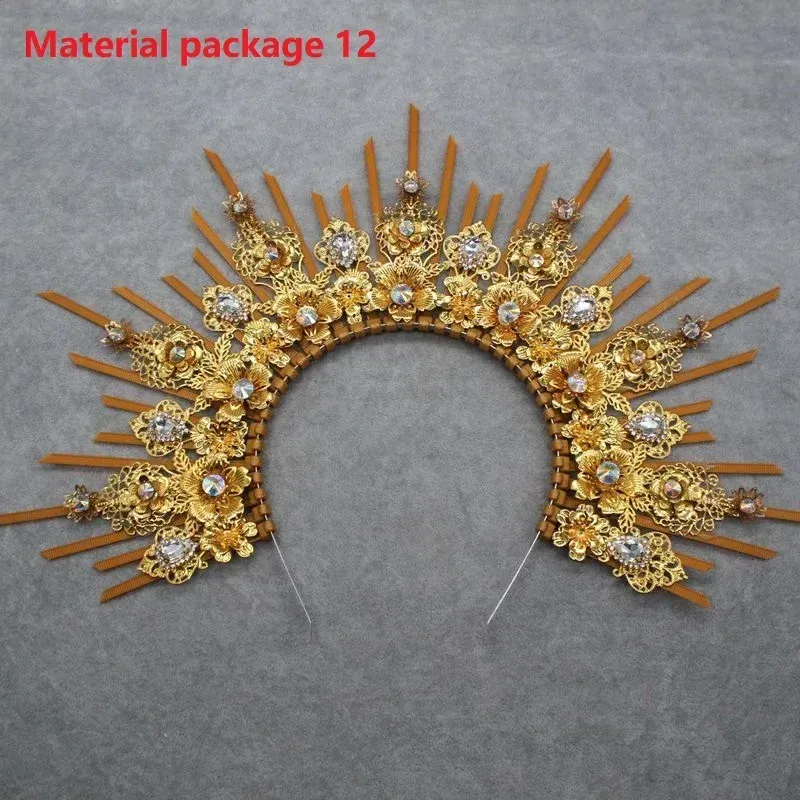 Color: Orange - MATERIAL  PACKAGE Sunburst Goddess Gold Spike Mary Halo Crown Headpiece NYLON ZIP TIE Wedding Bride Hair Band Tiar