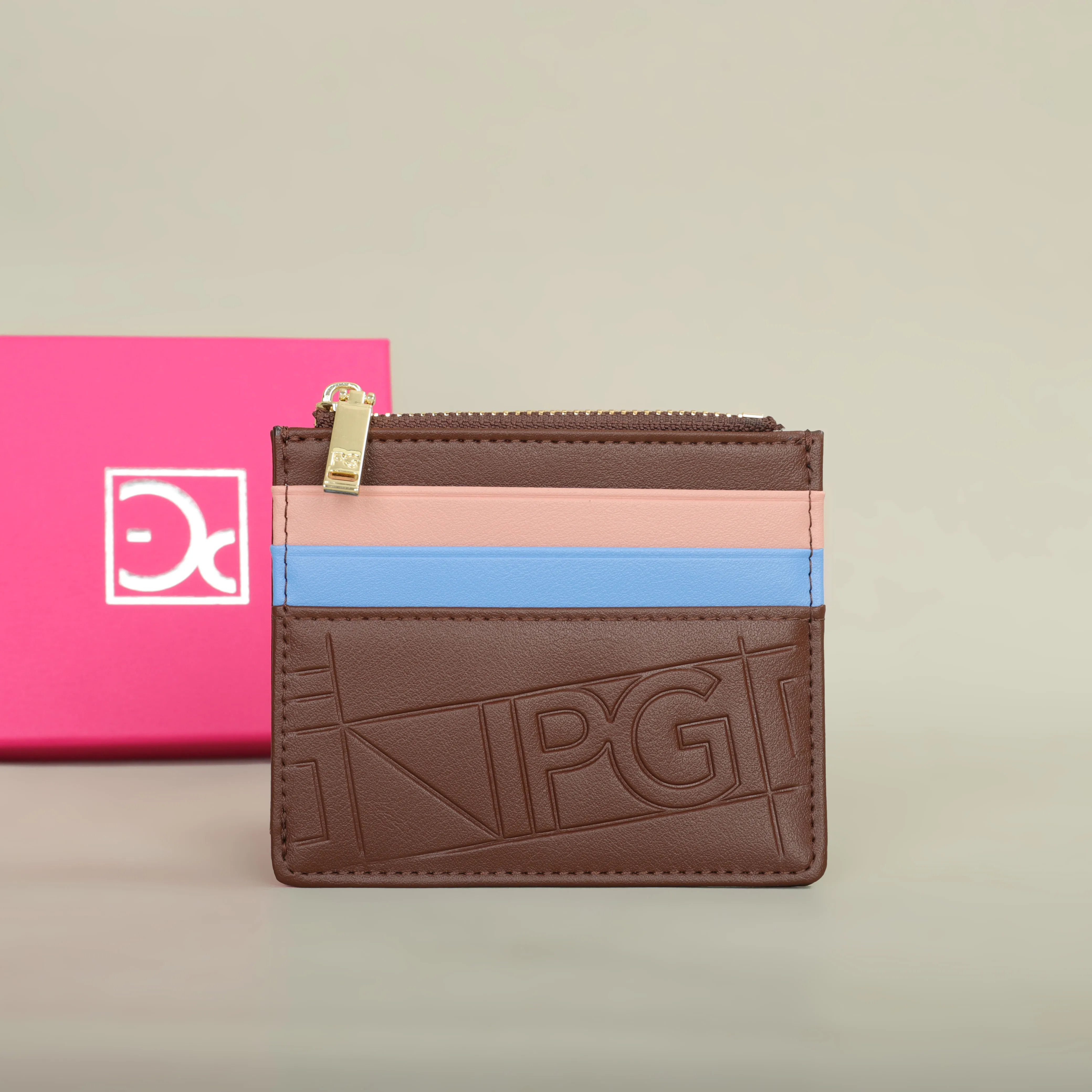 Color: Tan - PG Women's Wallet Fashion Retro Temperament Women's Bag Button Folding Monogram Printed Metal Zipper Leather Bag Card Women's