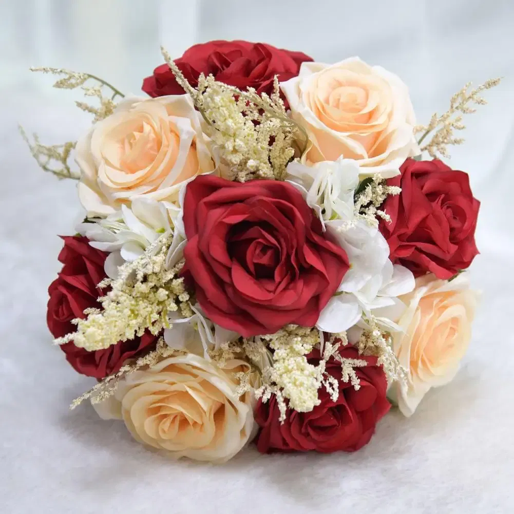 Color: Pink, Ships From: CHINA - Non-fading Artificial Rose Realistic Reusable Wedding Artificial Rose Bouquet with Ribbon Bowknot Green Leaves Elegant