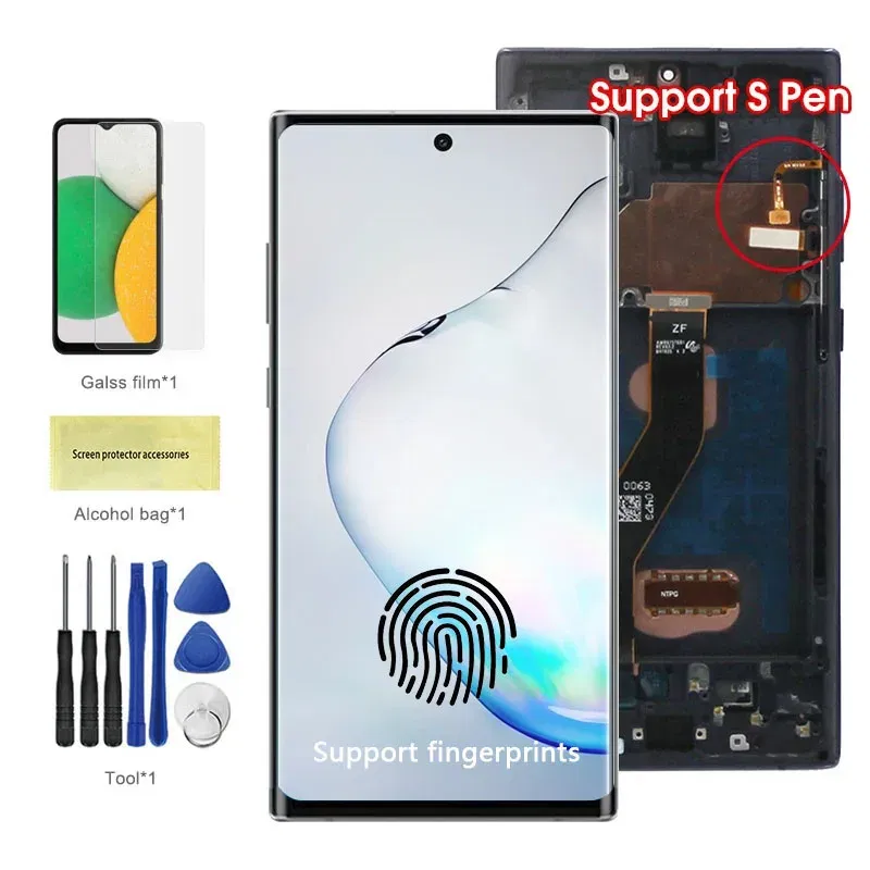 Color: black, Ships From: CHINA - Top AMOLED Note 10 Plus Screen for Samsung Galaxy Note10+ N975F Lcd Display Touch Screen Support S Pen Fingerprints with Frame