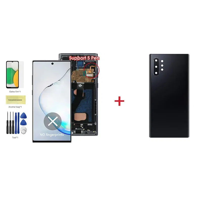 Color: black, Ships From: CHINA - Top AMOLED Note 10 Plus Screen for Samsung Galaxy Note10+ N975F Lcd Display Touch Screen Support S Pen Fingerprints with Frame
