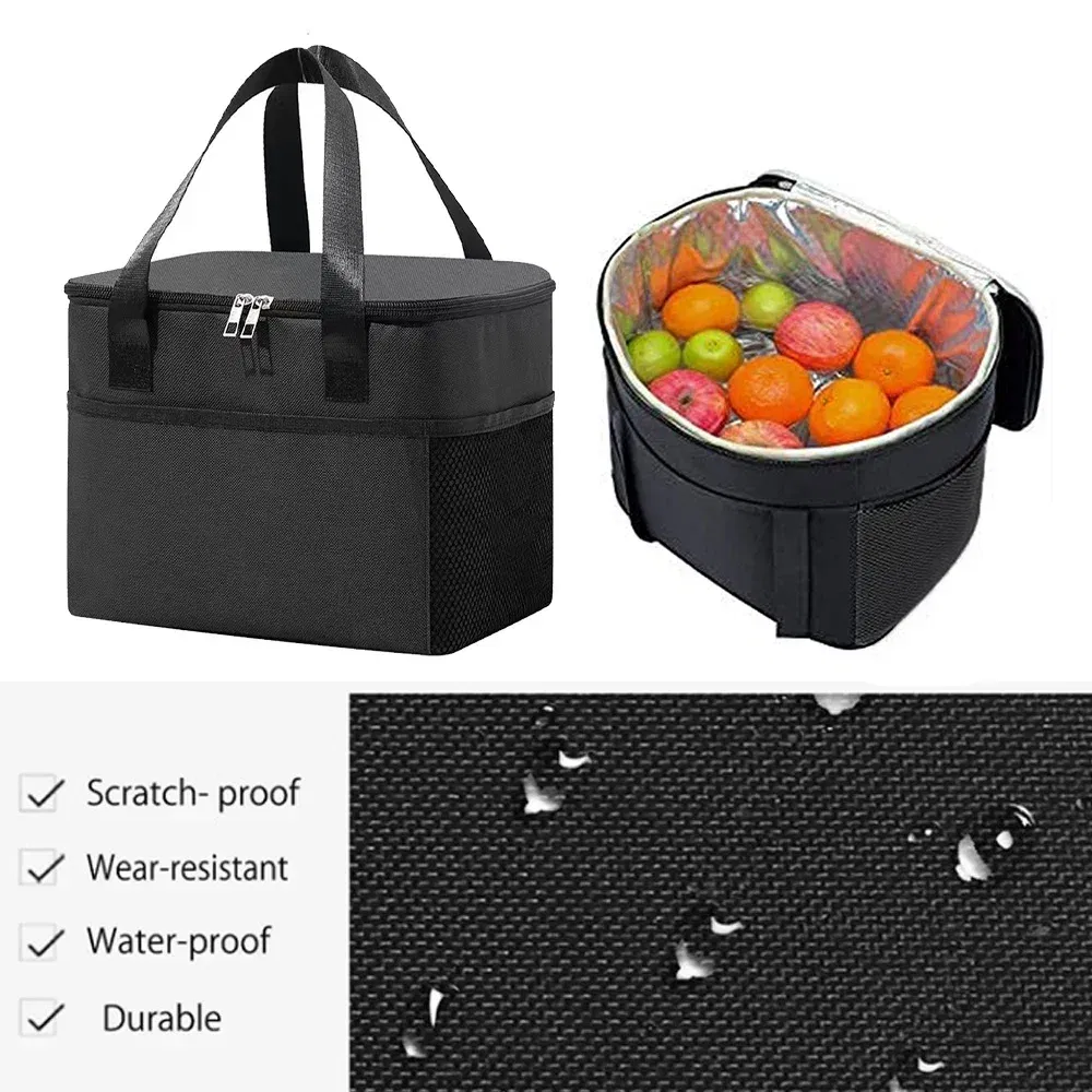 Color: Ivory - Thermal Bag Portable Lunch Bags Insulated Cooler Bag Food Bento Bags Printing Gold Letter Series Travel Picnic Storage Ice Bags