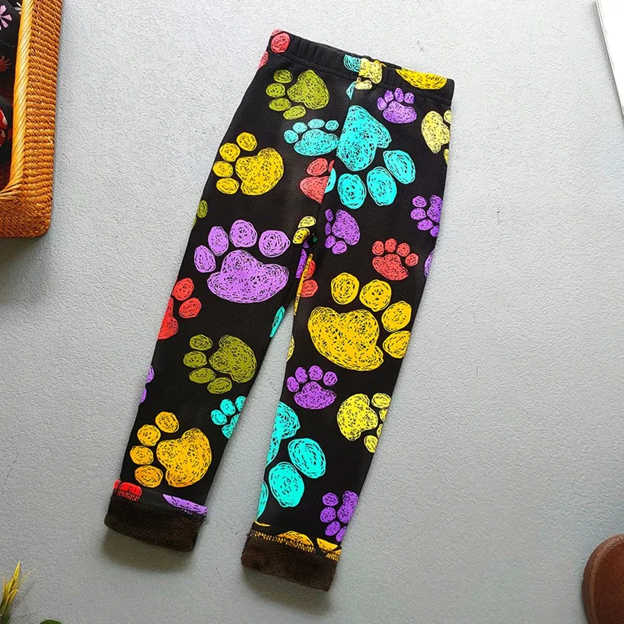 Color: MULTI, Kid Size: 5 - Autumn Winter Print Flowers Thick Warm Kids Toddler Baby Girls Leggings Children's Pants