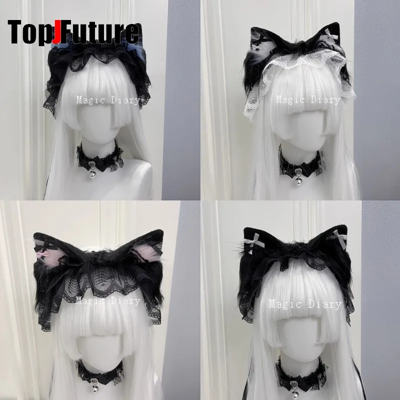 Color: Yellow, Size: One Size - Japanese Subculture Y2K Girls Cosplay Lace Ruffle Beast ear Hair band Gothic Lolita Harajuku Women's Hair hoops Hair Accessories